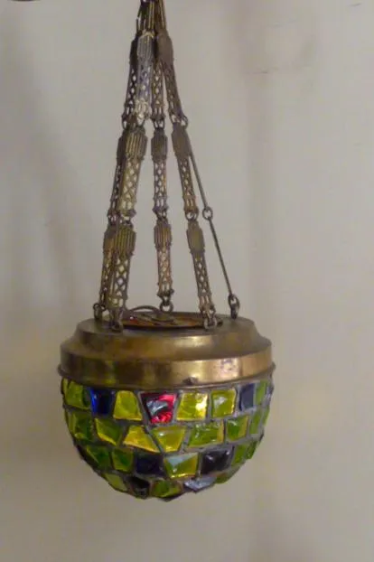 AL1-054: Antique Early 20th C Art Nouveau / Arts & Crafts Chunk Glass Pendant Light - Image 13