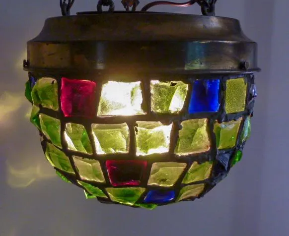 AL1-054: Antique Early 20th C Art Nouveau / Arts & Crafts Chunk Glass Pendant Light - Image 8